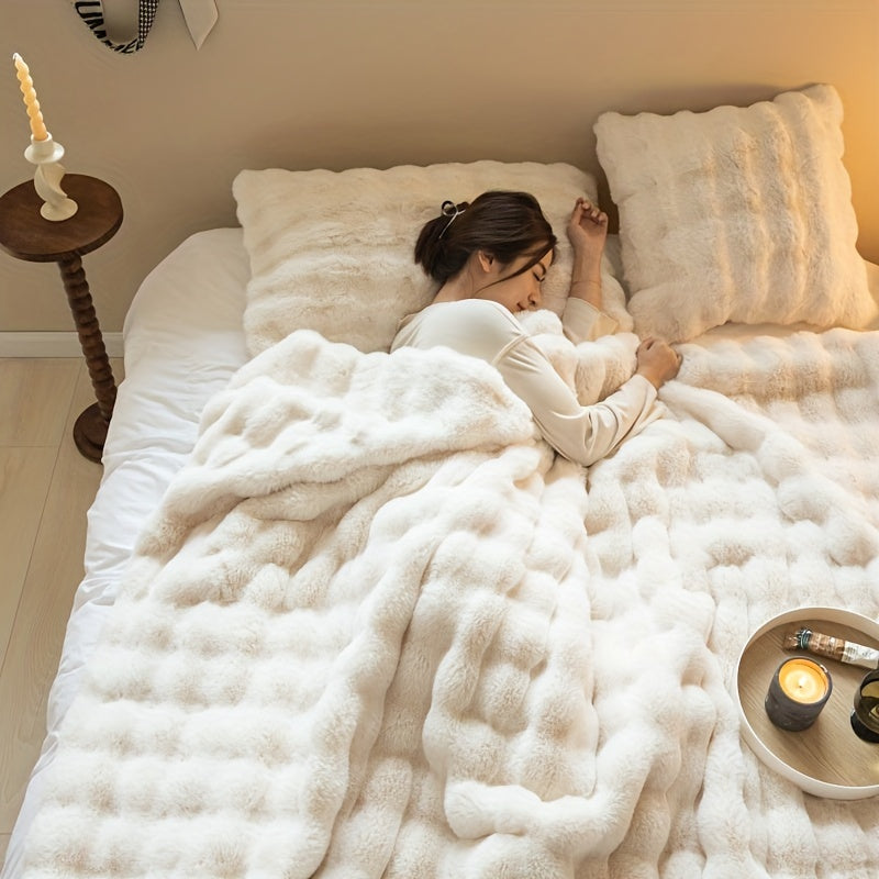 Faux Konijnenbont Fleece Deken – Luxe Warme Bankdeken voor Nap en Airconditioning | Zacht en Dikke Deken