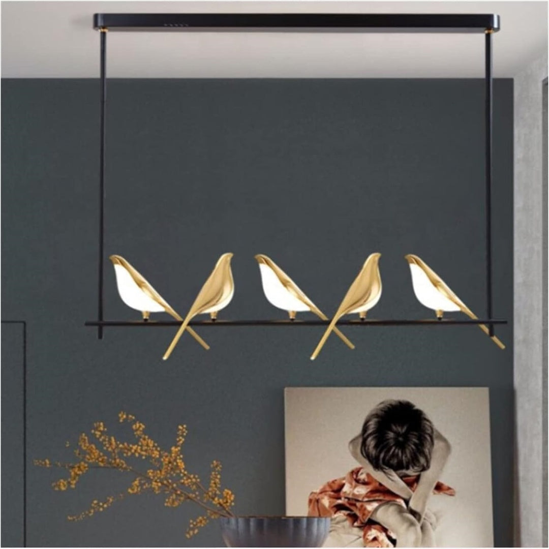 Creatieve LED Hanglamp met Vogels - Gouden Cirkelslinger voor Eetkamer, Woonkamer en Slaapkamer