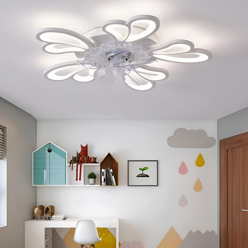 Creatieve Bloemvormige Drie Stappen Dimbare LED Scandinavische Plafondventilator Lampen