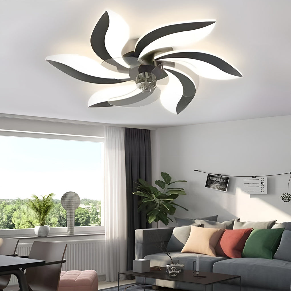 Creatieve Bloemvormige Drie Stappen Dimbare LED Scandinavische Plafondventilator Lampen