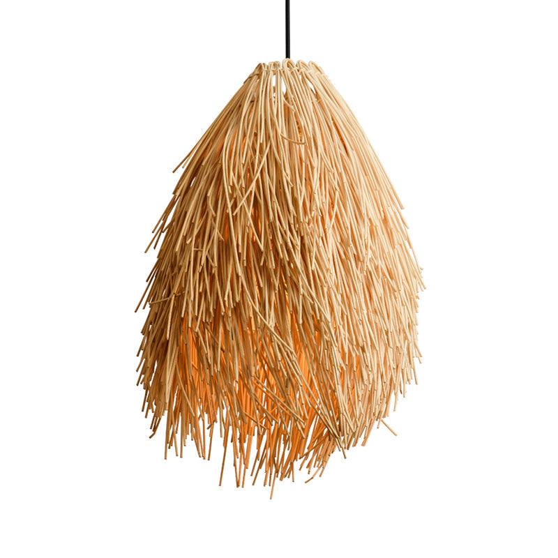Aziatische Stijl Beige Rieten Hanglamp – Elegante Pendelarmatuur voor Restaurants en Eetruimtes