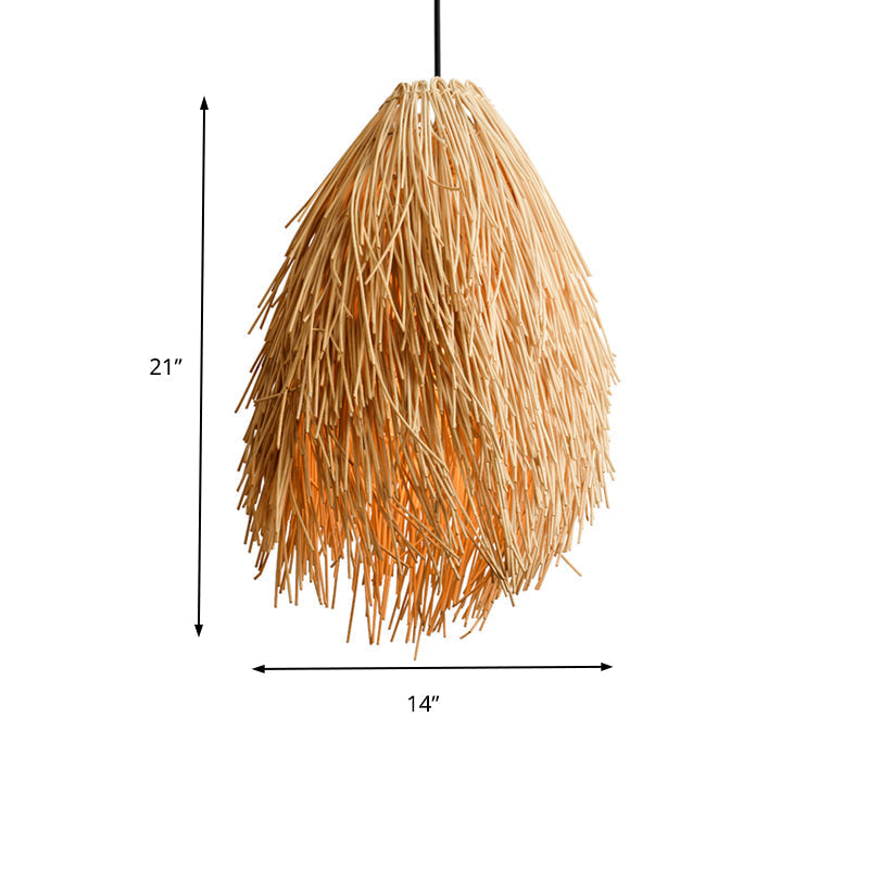 Aziatische Stijl Beige Rieten Hanglamp – Elegante Pendelarmatuur voor Restaurants en Eetruimtes