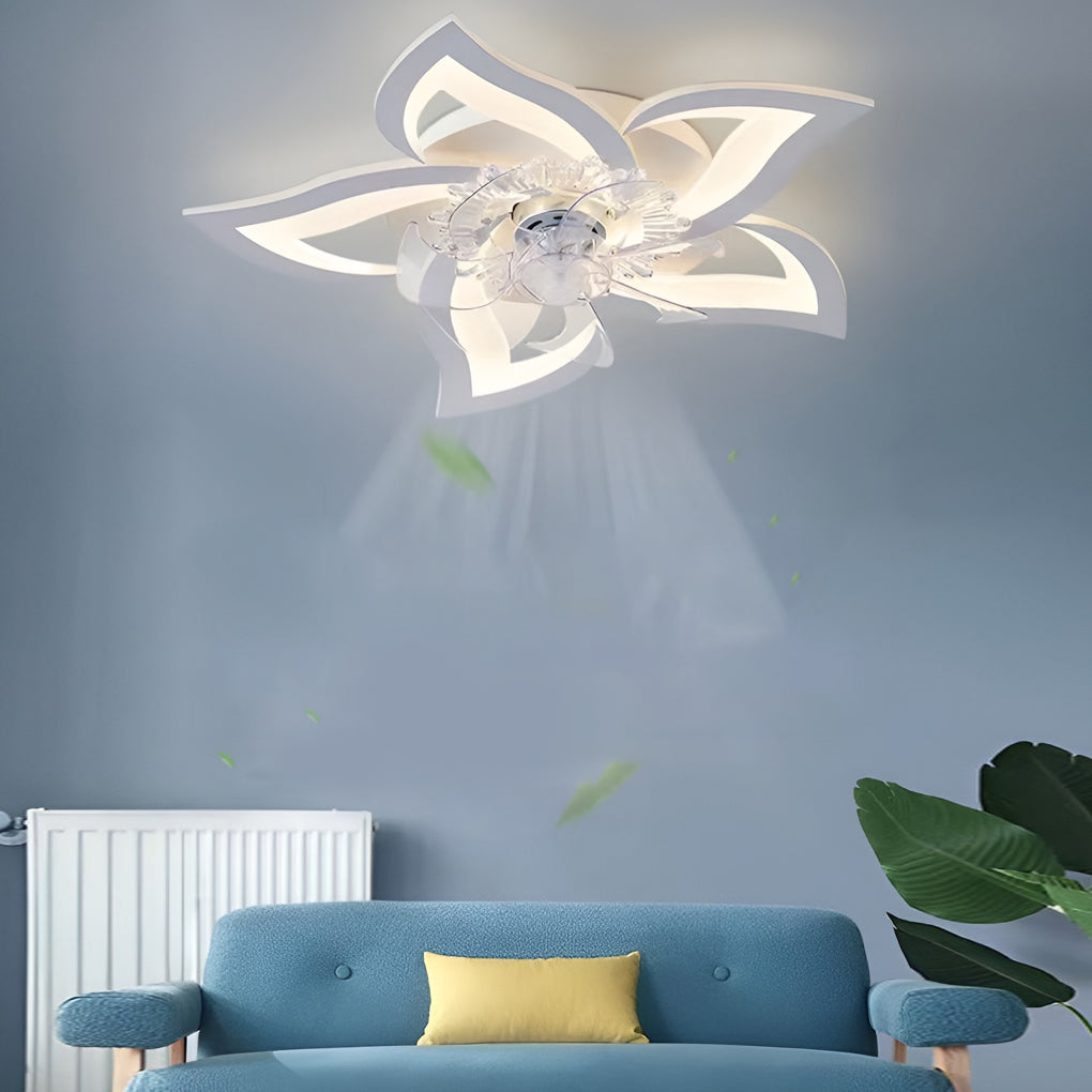 Creatieve Bloemvormige Drie Stappen Dimbare LED Scandinavische Plafondventilator Lampen