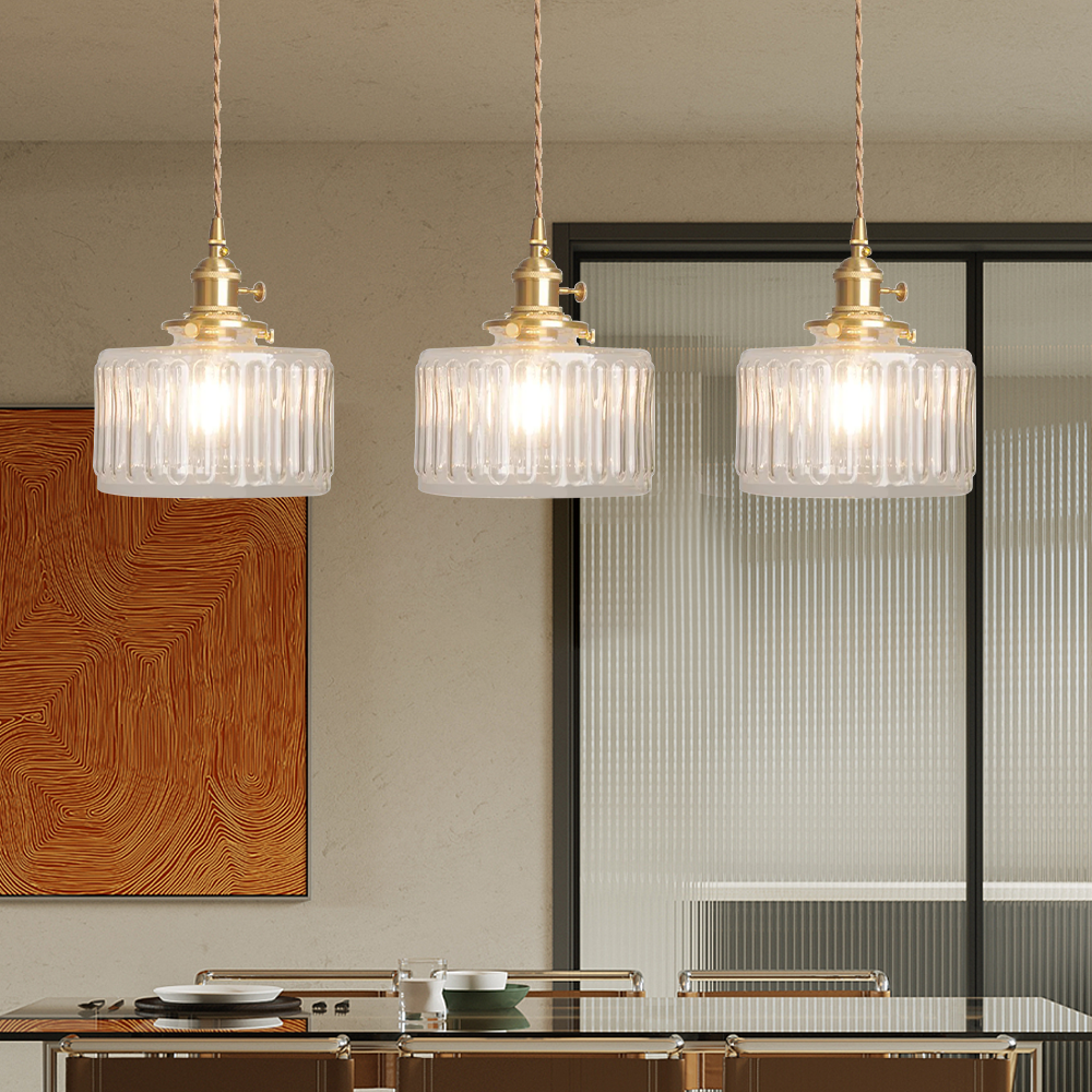Retro Korte Cilinder Golvend Glazen Hanglamp