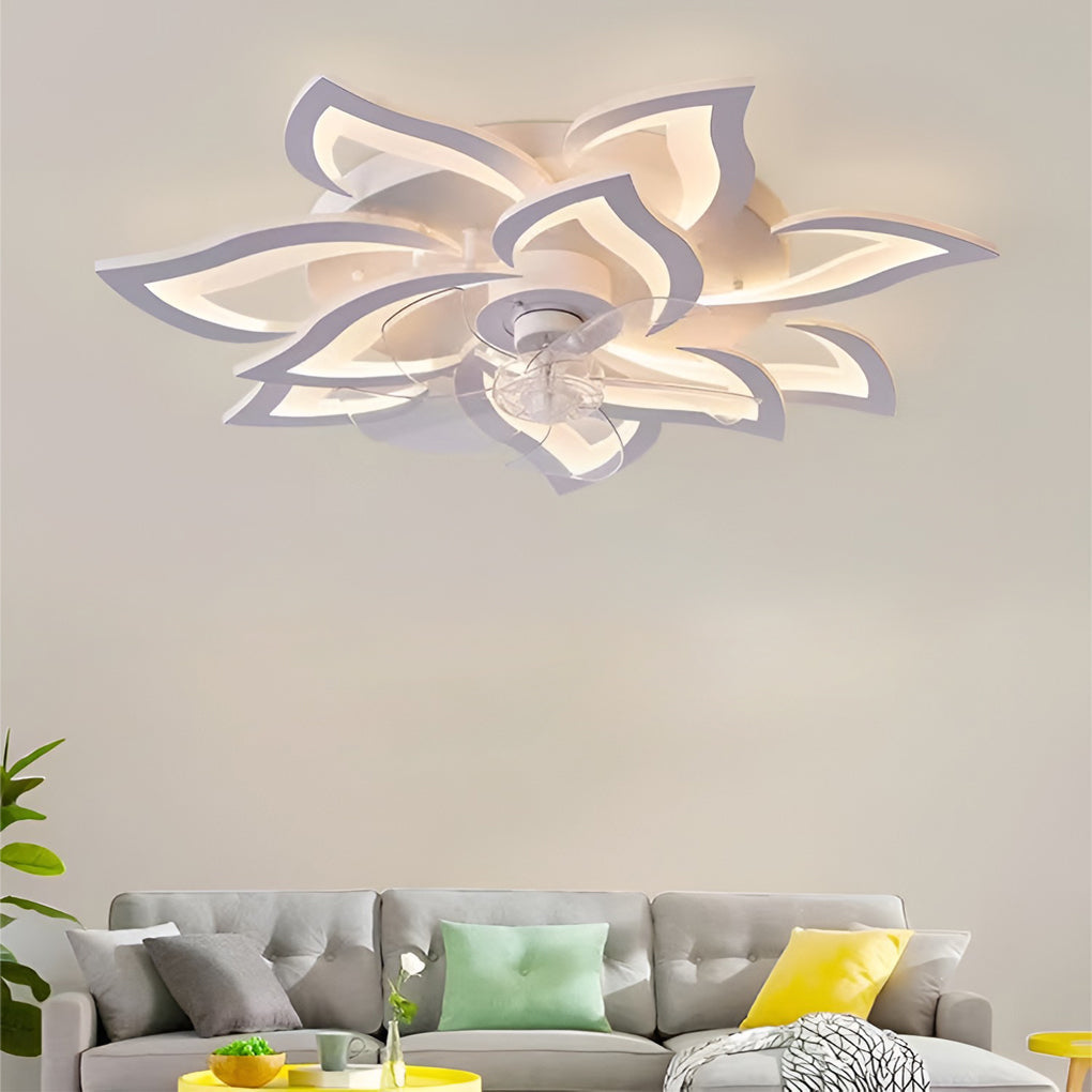 Creatieve Bloemvormige Drie Stappen Dimbare LED Scandinavische Plafondventilator Lampen