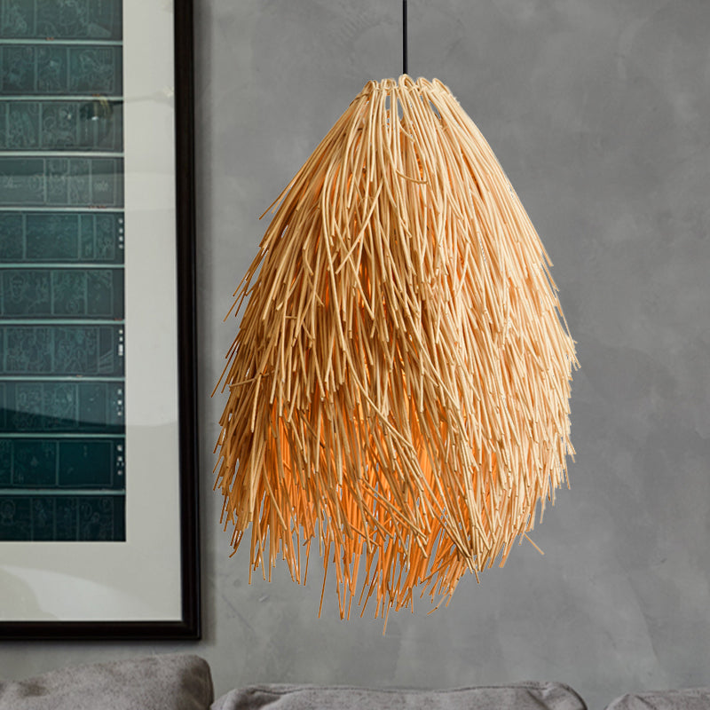 Aziatische Stijl Beige Rieten Hanglamp – Elegante Pendelarmatuur voor Restaurants en Eetruimtes