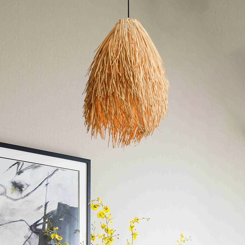 Aziatische Stijl Beige Rieten Hanglamp – Elegante Pendelarmatuur voor Restaurants en Eetruimtes