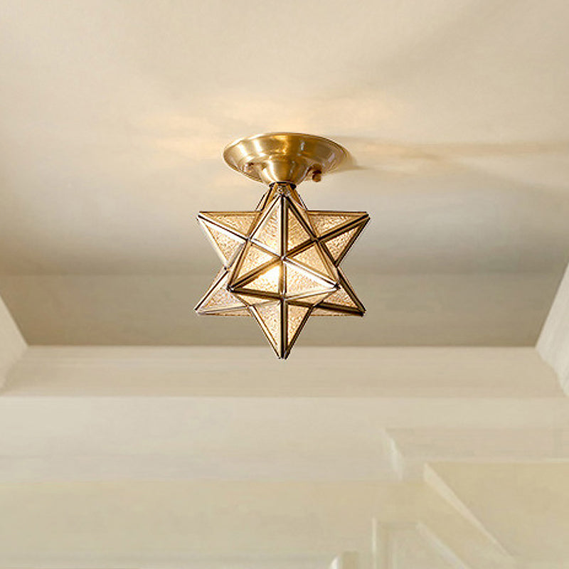 Stervormige Messing Plafondlamp - Traditioneel Transparant Glas, Klassieke Verlichting voor Slaapkamer en Foyer
