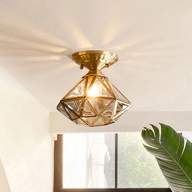 Stervormige Messing Plafondlamp - Traditioneel Transparant Glas, Klassieke Verlichting voor Slaapkamer en Foyer