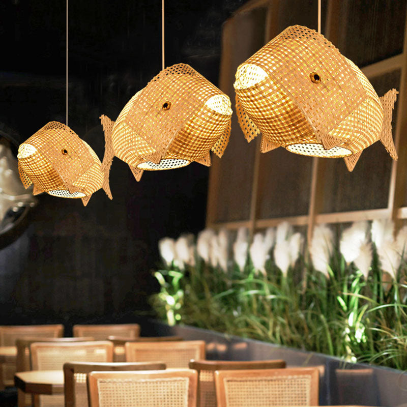 BambooFish - Aziatische Hanglamp van Rotan en Hout voor Restaurant en Eetkamer | Unieke Verlichting met Natuurlijke Materialen