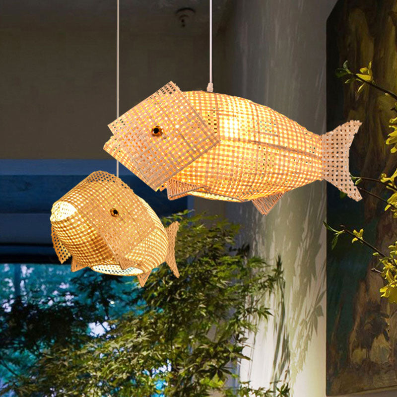 BambooFish - Aziatische Hanglamp van Rotan en Hout voor Restaurant en Eetkamer | Unieke Verlichting met Natuurlijke Materialen