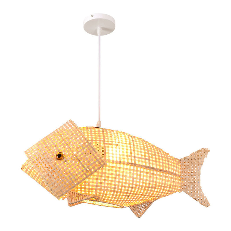 BambooFish - Aziatische Hanglamp van Rotan en Hout voor Restaurant en Eetkamer | Unieke Verlichting met Natuurlijke Materialen