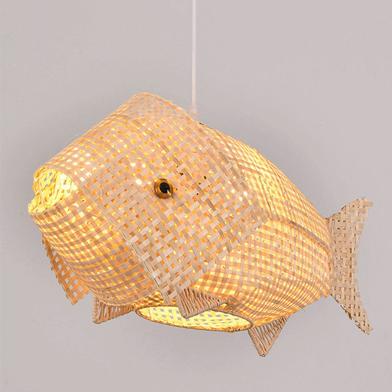BambooFish - Aziatische Hanglamp van Rotan en Hout voor Restaurant en Eetkamer | Unieke Verlichting met Natuurlijke Materialen
