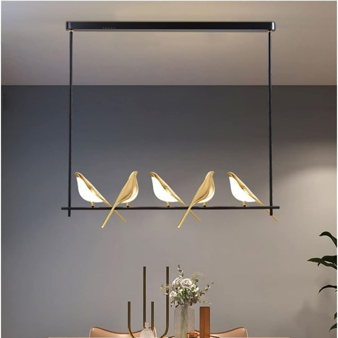 Creatieve LED Hanglamp met Vogels - Gouden Cirkelslinger voor Eetkamer, Woonkamer en Slaapkamer