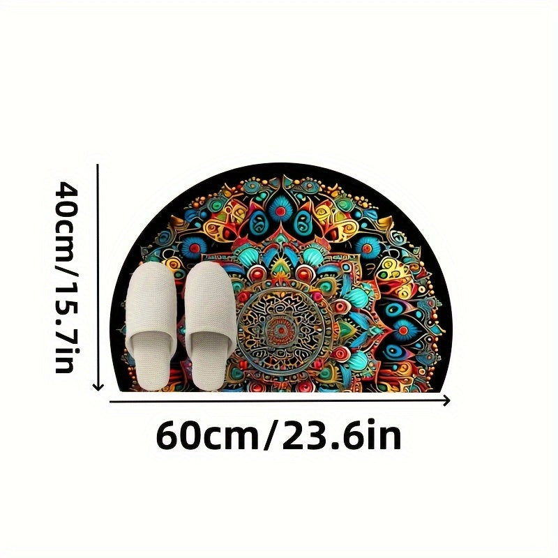 Bohemian Mandala Deurmat Halfrond - Waterdicht, Antislip, Wasbaar - Ideaal voor Binnen en Buiten