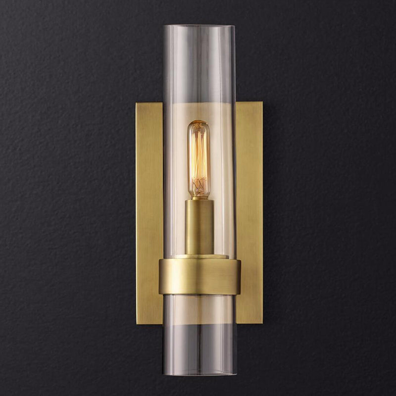 Cilinder Wandlamp Glas 6.5/13 cm Breed 1 Lamp Hoofd Zwart/Messing