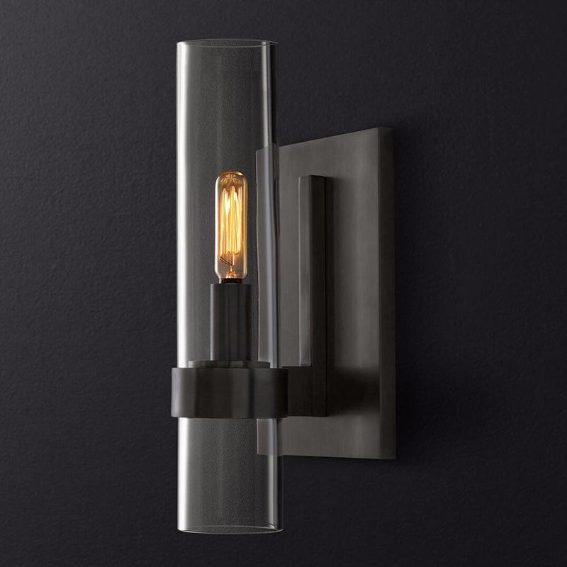 Cilinder Wandlamp Glas 6.5/13 cm Breed 1 Lamp Hoofd Zwart/Messing