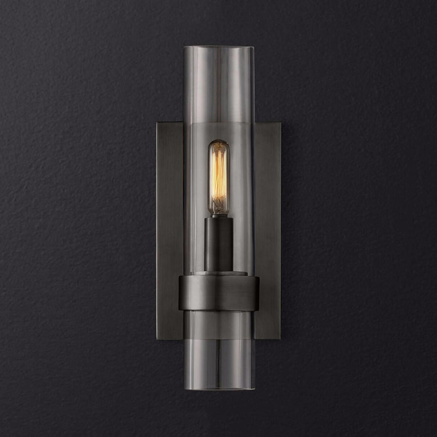 Cilinder Wandlamp Glas 6.5/13 cm Breed 1 Lamp Hoofd Zwart/Messing