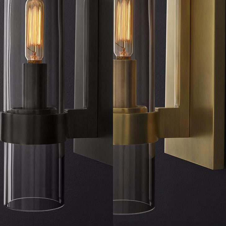 Cilinder Wandlamp Glas 6.5/13 cm Breed 1 Lamp Hoofd Zwart/Messing