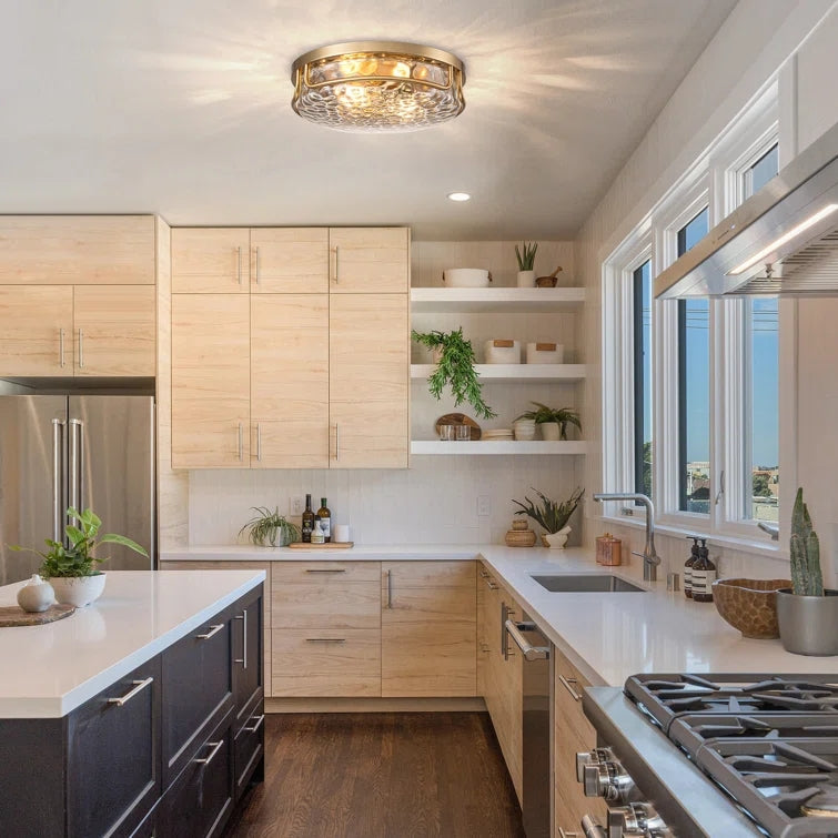 Glowlings Farmhouse 2-Light Water Ripple Glass Seeded Flush Mount