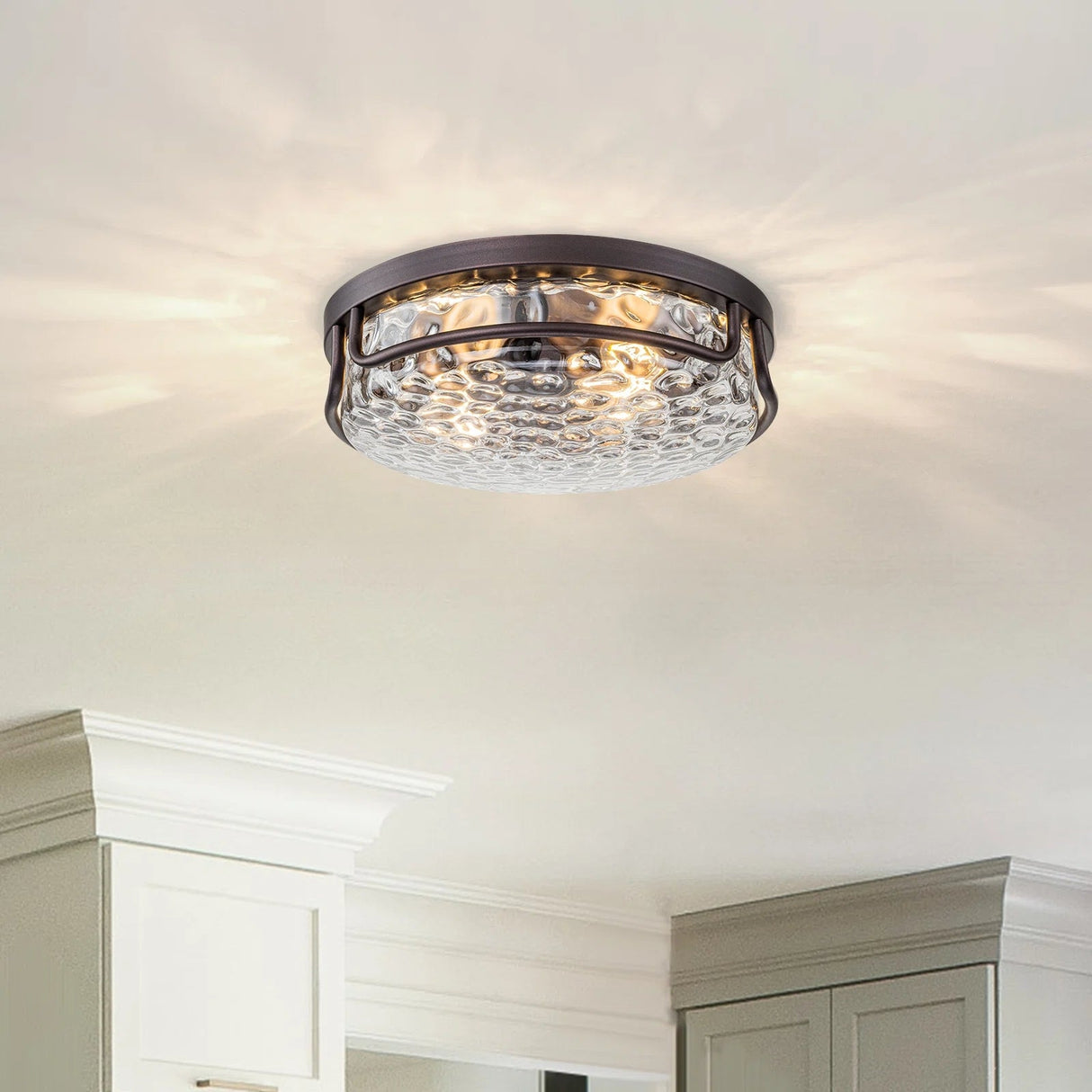 Glowlings Farmhouse 2-Light Water Ripple Glass Seeded Flush Mount