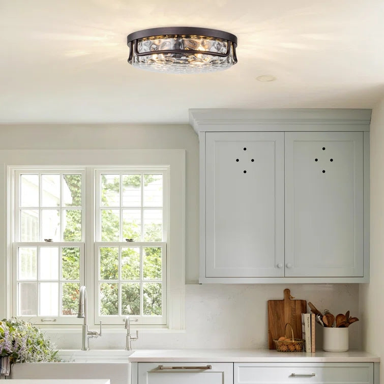 Glowlings Farmhouse 2-Light Water Ripple Glass Seeded Flush Mount