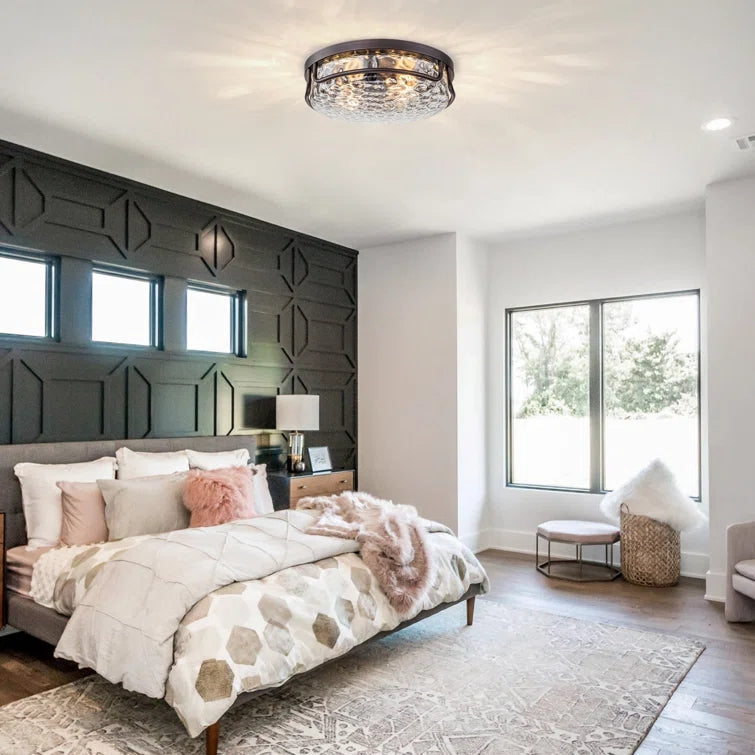 Glowlings Farmhouse 2-Light Water Ripple Glass Seeded Flush Mount