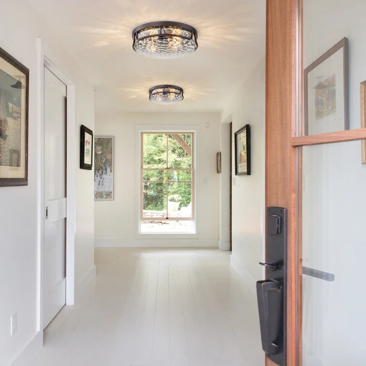 Glowlings Farmhouse 2-Light Water Ripple Glass Seeded Flush Mount