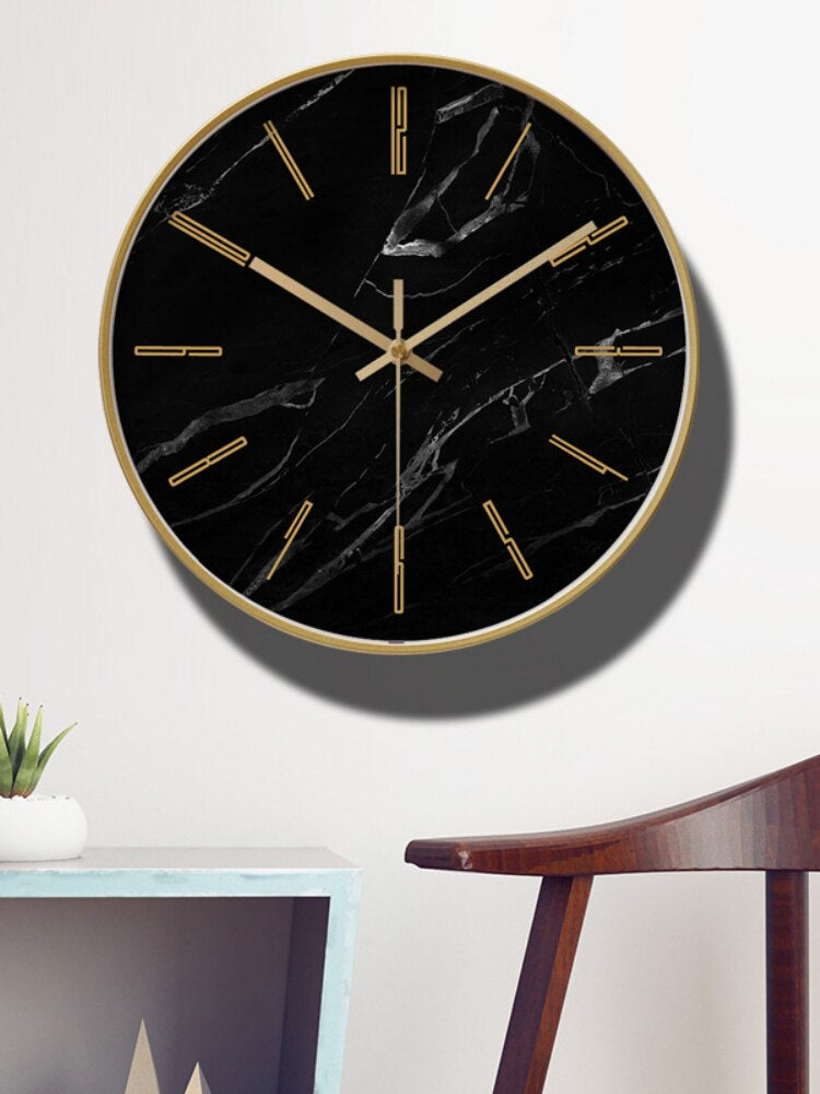 Marmere Luxe Wandklok - Moderne Stijlvolle Design Klok met Stil Uurwerk en Glazen Spiegel, 30 cm Diameter