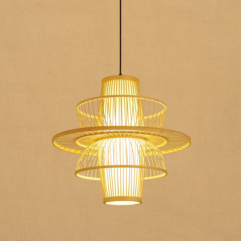 Aziatische Bamboe Hanglamp in Zwart/Beige | Elegante Verlichting voor Restaurants en Eetkamers