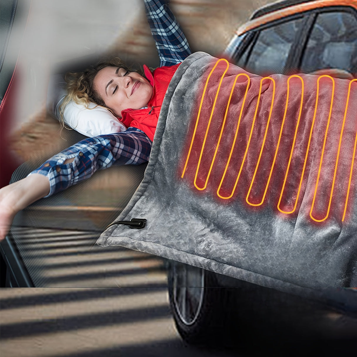 12V Verwarmde Autodeken - Zachte Flanellen Deken met Oververhittingsbeveiliging voor Auto en Kamperen