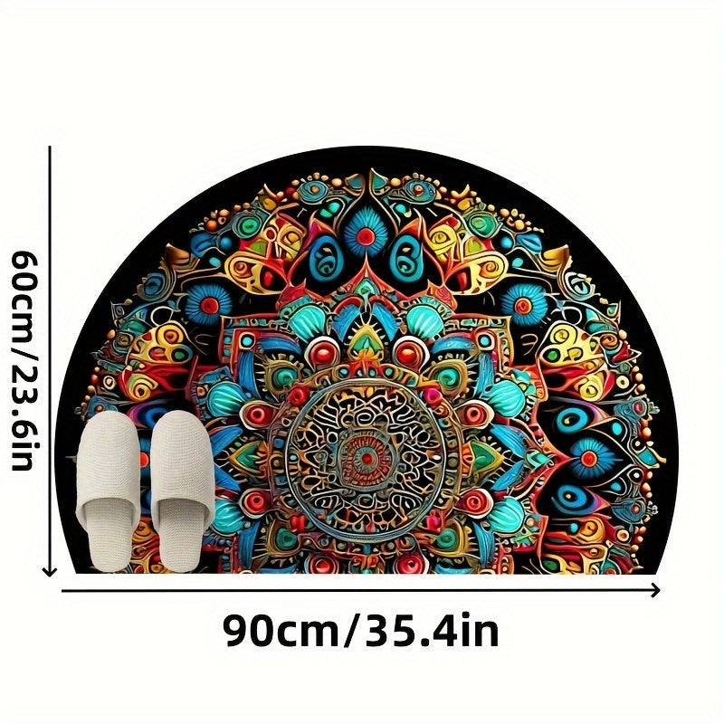 Bohemian Mandala Deurmat Halfrond - Waterdicht, Antislip, Wasbaar - Ideaal voor Binnen en Buiten