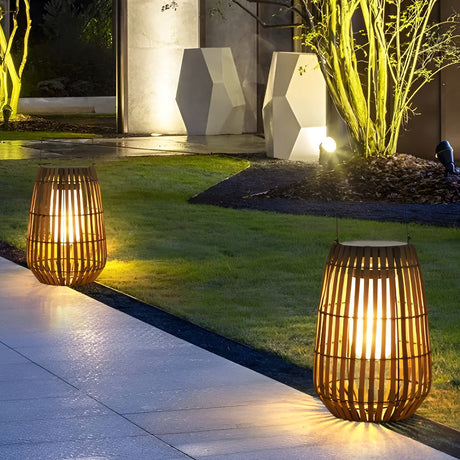 Rattan Draagbare Lantaarnvormige LED Waterdichte Zonnebuitenlampen