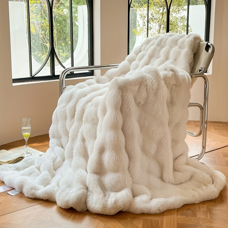 Faux Konijnenbont Fleece Deken – Luxe Warme Bankdeken voor Nap en Airconditioning | Zacht en Dikke Deken