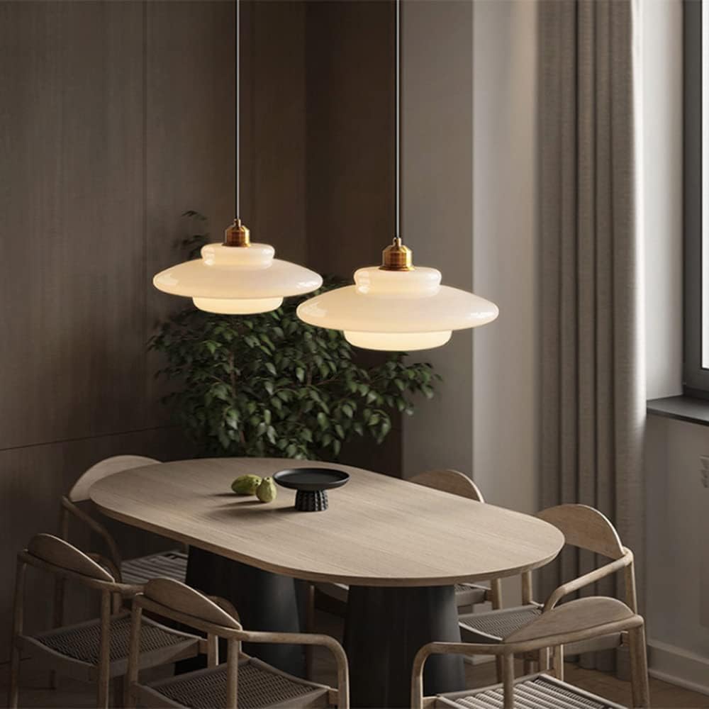 Art Deco Melkwit Glazen Hanglamp voor Keukeneiland