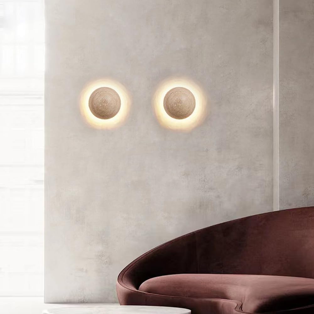 Anais Stonelamp - Moderne Sferische Wandlamp van Travertijn voor Luxe Interieurverlichting