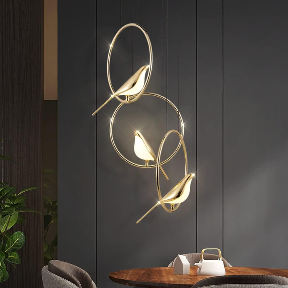 Creatieve LED Hanglamp met Vogels - Gouden Cirkelslinger voor Eetkamer, Woonkamer en Slaapkamer