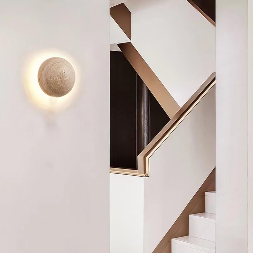 Anais Stonelamp - Moderne Sferische Wandlamp van Travertijn voor Luxe Interieurverlichting