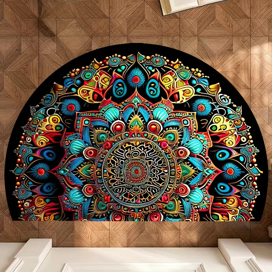 Bohemian Mandala Deurmat Halfrond - Waterdicht, Antislip, Wasbaar - Ideaal voor Binnen en Buiten