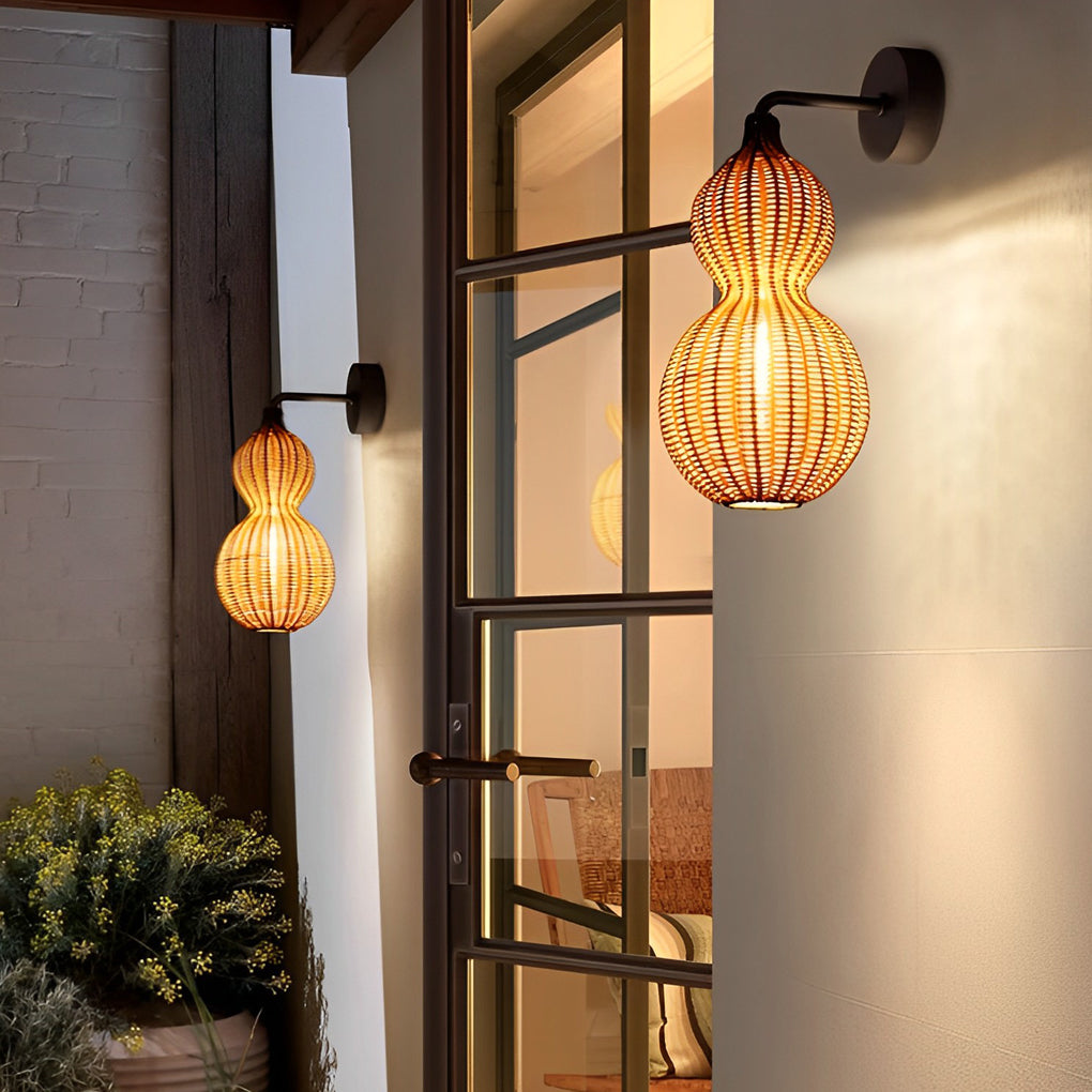 Rotan Kalebas Waterdichte Retro Buiten Kroonluchter Veranda Verlichting Wandlamp