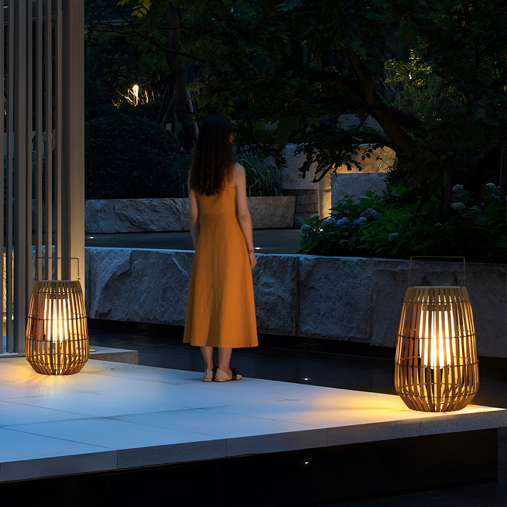 Rattan Draagbare Lantaarnvormige LED Waterdichte Zonnebuitenlampen