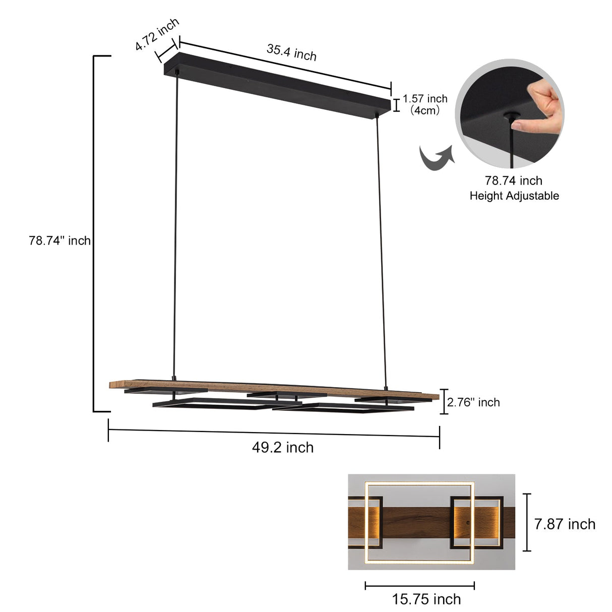 Verstelbare LED Houten Plafondlamp voor Woonkamer