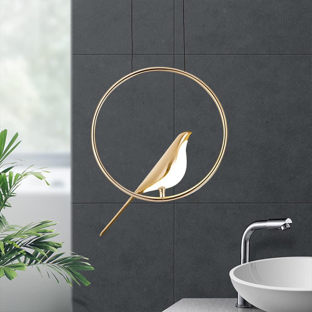 Creatieve LED Hanglamp met Vogels - Gouden Cirkelslinger voor Eetkamer, Woonkamer en Slaapkamer