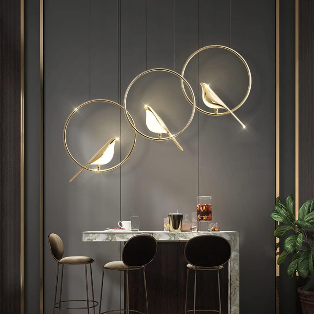 Creatieve LED Hanglamp met Vogels - Gouden Cirkelslinger voor Eetkamer, Woonkamer en Slaapkamer