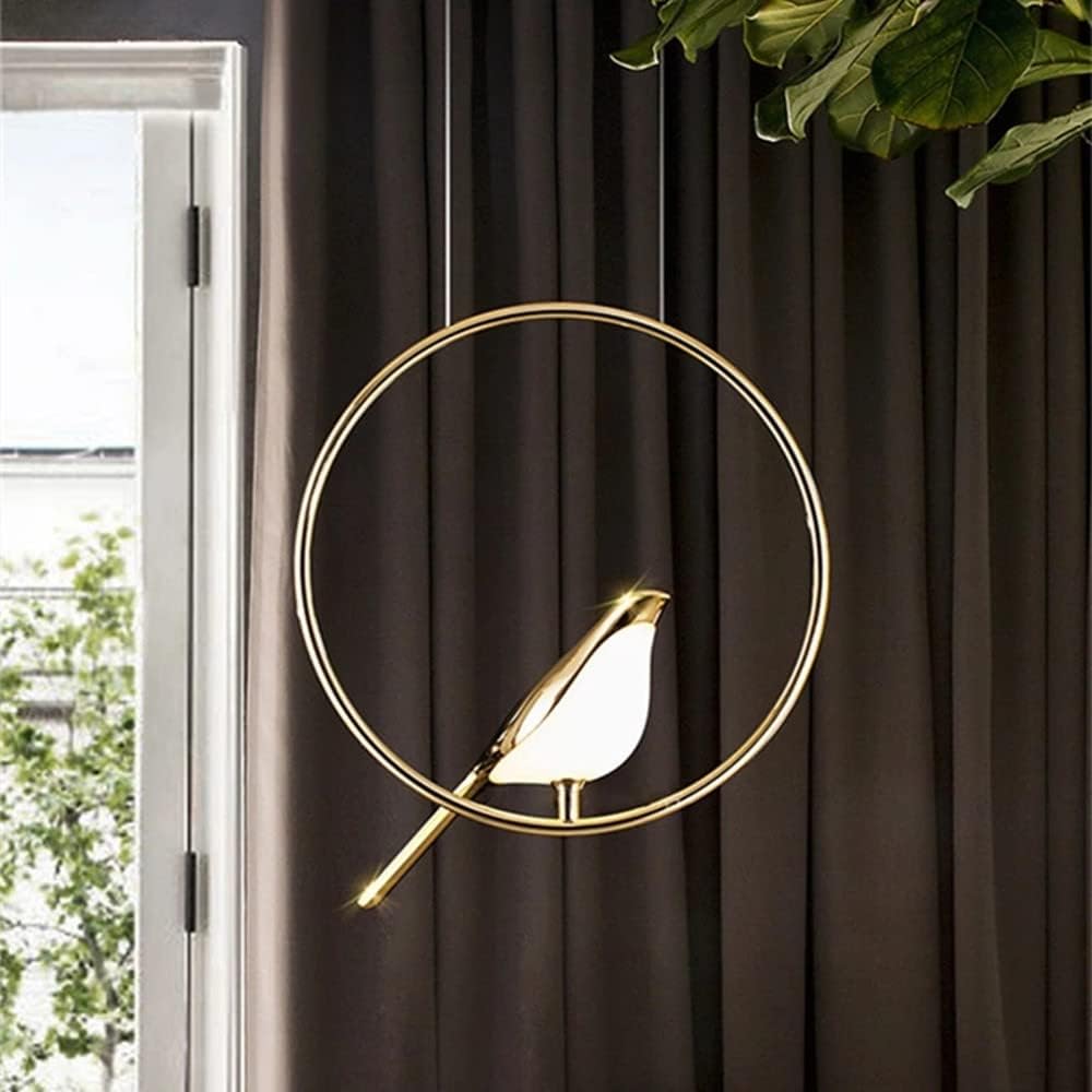 Creatieve LED Hanglamp met Vogels - Gouden Cirkelslinger voor Eetkamer, Woonkamer en Slaapkamer