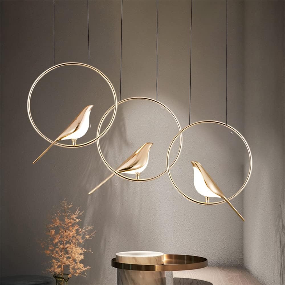 Creatieve LED Hanglamp met Vogels - Gouden Cirkelslinger voor Eetkamer, Woonkamer en Slaapkamer