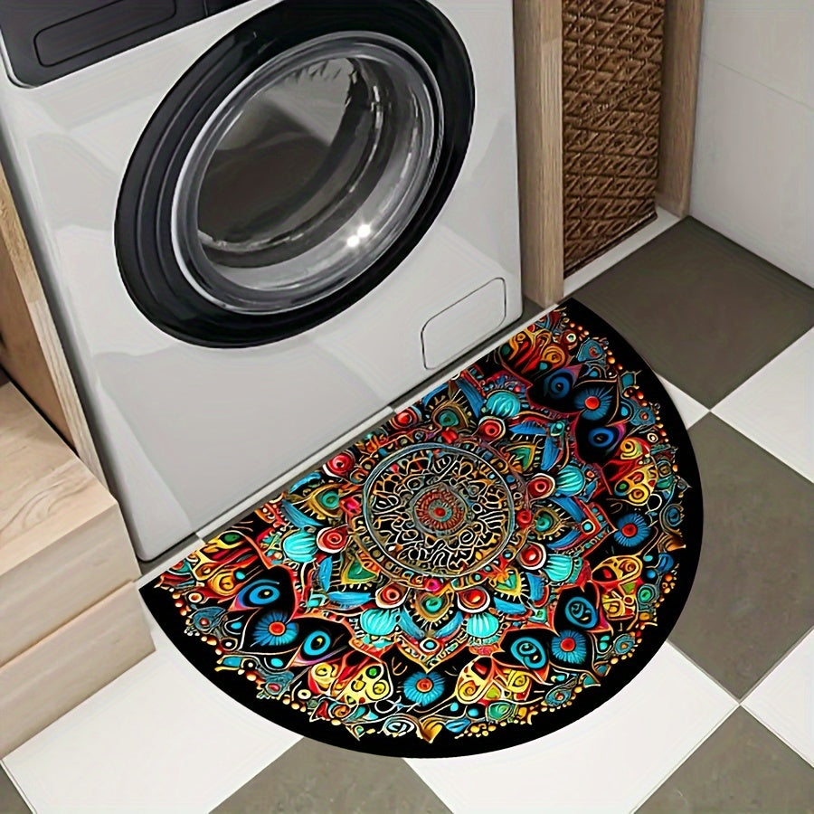 Bohemian Mandala Deurmat Halfrond - Waterdicht, Antislip, Wasbaar - Ideaal voor Binnen en Buiten