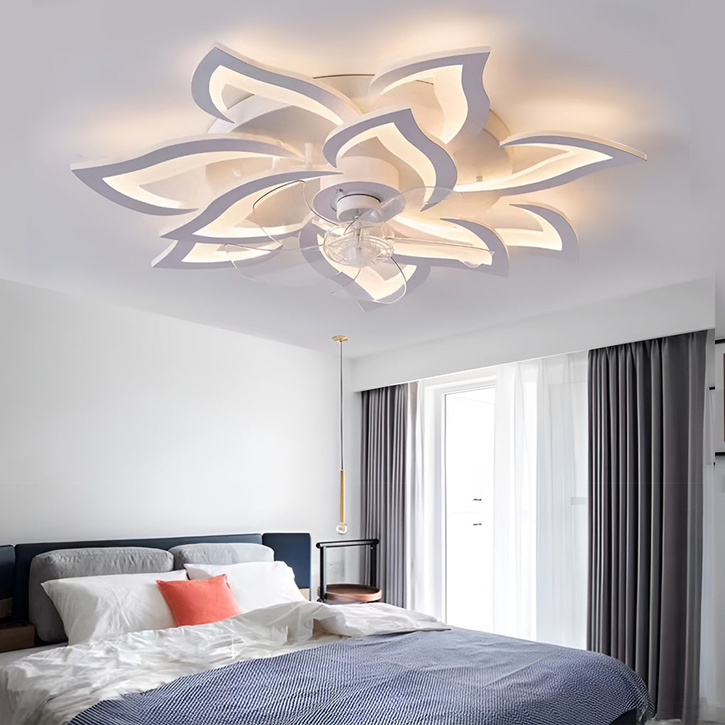 Creatieve Bloemvormige Drie Stappen Dimbare LED Scandinavische Plafondventilator Lampen