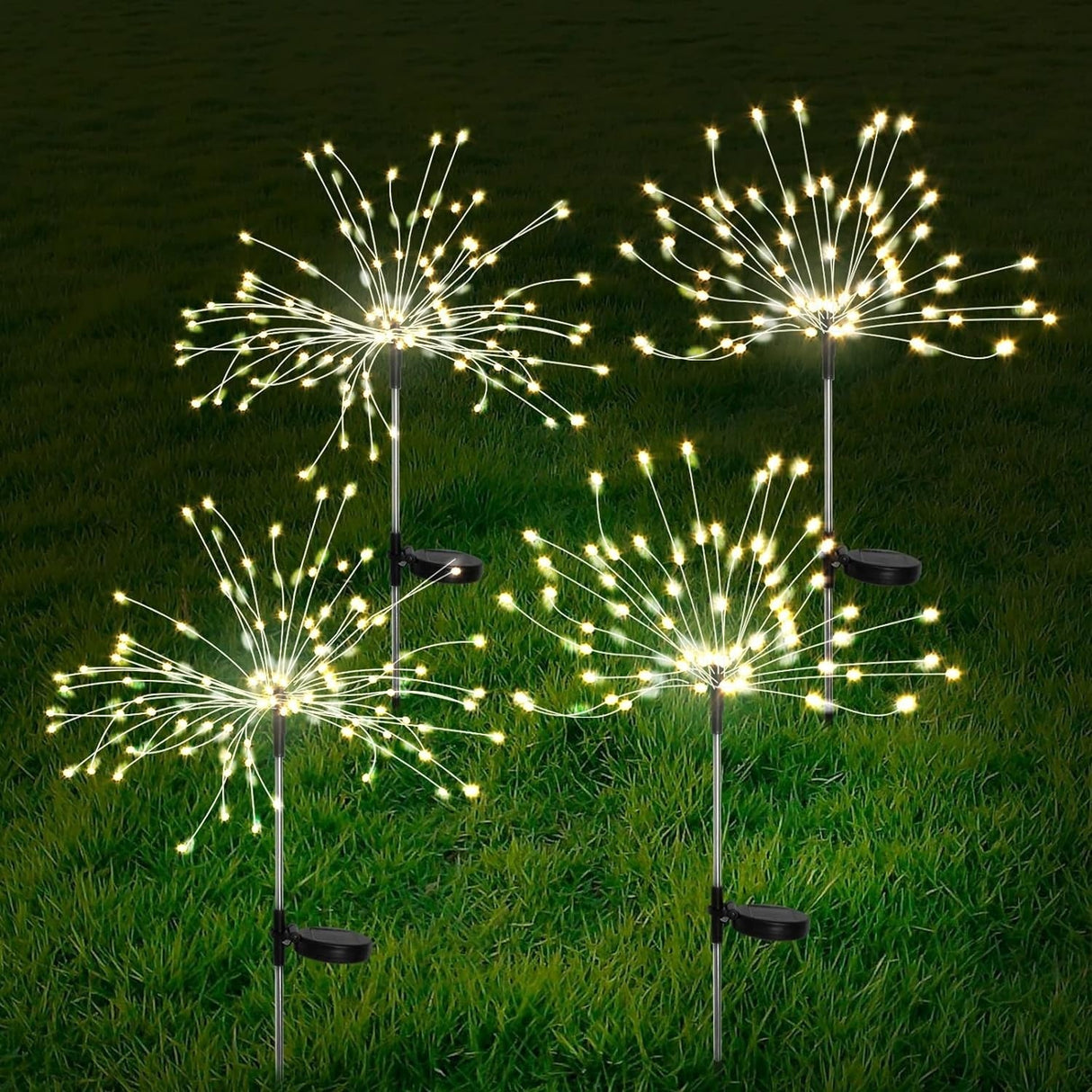4 Stuks Solar Vuurwerk Tuinlampen - Weerbestendige LED Decoratieve Verlichting, Zonne-energie voor Tuin en Patio