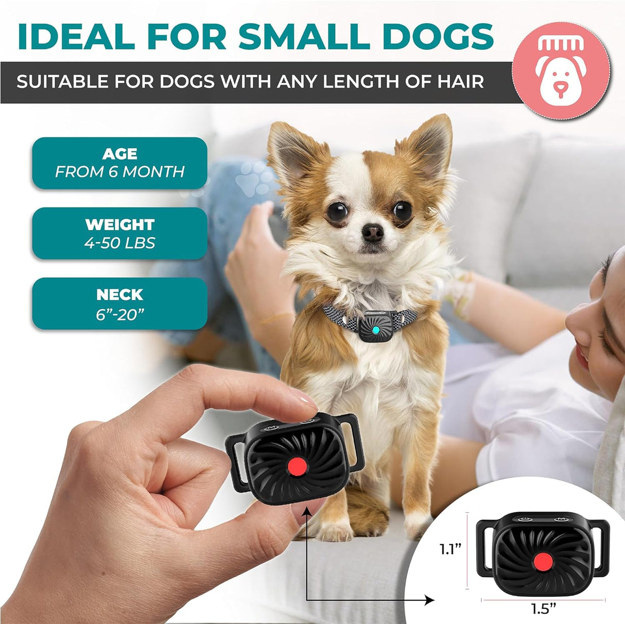 CANINECARE BarkEase Anti-Bark Halsband - Humanere Anti-Blaf Oplossing voor Kleine Honden